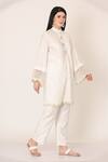 Midori By Sgv_White Chanderi, Cotton Pearls, Sequins Silk Embroidered Tunic And Pant Set _Online_at_Aza_Fashions