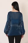 Shop_MIDORI BY SGV_Blue Shimmer Organza Embroidered Pintucked Feather Embellished Top  _at_Aza_Fashions