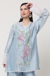 Buy_MIDORI BY SGV_Blue Cotton Silk Chanderi Dahila Floral Embroidered Kurta With Pant  _Online_at_Aza_Fashions