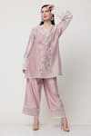 Buy_MIDORI BY SGV_Pink Cotton Silk Chanderi Dahila Embroidered Kurta With Pant  _at_Aza_Fashions