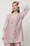 Shop_MIDORI BY SGV_Pink Cotton Silk Chanderi Dahila Embroidered Kurta With Pant  _at_Aza_Fashions