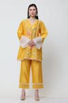 Buy_MIDORI BY SGV_Yellow Cotton Silk Chanderi Dahila Embroidered Kurta With Pant  _at_Aza_Fashions