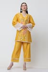 MIDORI BY SGV_Yellow Cotton Silk Chanderi Dahila Embroidered Kurta With Pant  _Online_at_Aza_Fashions