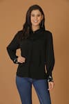 Buy_MIDORI BY SGV_Black Viscose Crepe Silk Collared Embroidered Cuff Sleeve Shirt  _at_Aza_Fashions