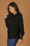 MIDORI BY SGV_Black Viscose Crepe Silk Collared Embroidered Cuff Sleeve Shirt  _Online_at_Aza_Fashions