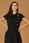 MIDORI BY SGV_Black Imported Crepe Round Lace Patch Elasticated Waist Jumpsuit  _Online_at_Aza_Fashions