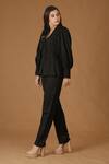 Shop_MIDORI BY SGV_Black Imported Crepe Embroidered Dragonfly V Neck Top Pant Set  _Online_at_Aza_Fashions