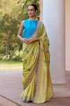 Buy_Surmaye_Yellow Handwoven Mulberry Silk Grassling Jamdani Zari Border Saree  _at_Aza_Fashions