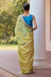 Shop_Surmaye_Yellow Handwoven Mulberry Silk Grassling Jamdani Zari Border Saree  _at_Aza_Fashions