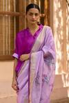 Shop_Surmaye_Pink Handwoven Mulberry Silk Floral Reflections Jamdani Motif Saree _Online_at_Aza_Fashions