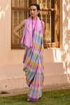 Buy_Surmaye_Multi Color Handwoven Mulberry Silk Echoes Of Dawn Pattern Saree  _at_Aza_Fashions