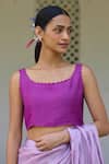 Surmaye_Pink Handwoven Mulberry Silk Satin Stripe Inner Peace Saree _at_Aza_Fashions