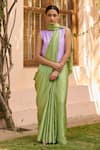 Surmaye_Green Handwoven Mulberry Silk Satin Stripe Inner Peace Pattern Saree  _Online_at_Aza_Fashions