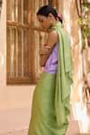 Shop_Surmaye_Green Handwoven Mulberry Silk Satin Stripe Inner Peace Pattern Saree  _Online_at_Aza_Fashions