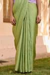 Surmaye_Green Handwoven Mulberry Silk Satin Stripe Inner Peace Pattern Saree  _at_Aza_Fashions