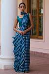 Buy_Surmaye_Blue Handwoven Mulberry Silk Modal Solo Symphony Stripe Pattern Saree  _at_Aza_Fashions