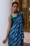 Buy_Surmaye_Blue Handwoven Mulberry Silk Modal Solo Symphony Stripe Pattern Saree  _Online_at_Aza_Fashions