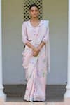 Buy_Surmaye_Pink Handwoven Mulberry Silk Hand Painted Magnolia Aura Saree  _at_Aza_Fashions