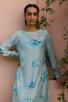 Buy_Surmaye_Blue Handwoven Silk Modal Hand Painted Print Poppy Arise Dress  _Online_at_Aza_Fashions