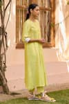 Surmaye_Green Handwoven Blossom Embellished Smocked Yoke Kurta With Pant  _at_Aza_Fashions