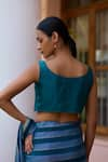 Shop_Surmaye_Blue Handwoven Mulberry Silk Horizon Scallop Cutwork Edge Blouse  _at_Aza_Fashions