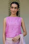 Buy_Surmaye_Pink Handwoven Mulberry Silk Awakening Floret Embellished Blouse  _at_Aza_Fashions