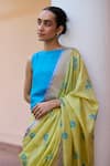 Surmaye_Blue Handwoven Mulberry Silk Solid Boat Enlighten Scallop Edged Blouse _Online_at_Aza_Fashions