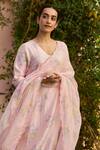 Shop_Surmaye_Pink Handwoven Sooti Chanderi Print Magnolia Sunkissed Dupatta _at_Aza_Fashions