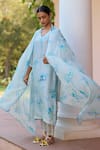 Buy_Surmaye_Blue Handwoven Sooti Chanderi Print Magnolia Sunkissed Dupatta  _at_Aza_Fashions