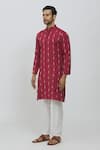 Buy_Aryavir Malhotra_Red Semi Cotton Linen Printed Geometric Full Sleeve Kurta _Online_at_Aza_Fashions