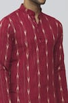 Aryavir Malhotra_Red Semi Cotton Linen Printed Geometric Full Sleeve Kurta _at_Aza_Fashions