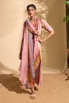 Shop_Whimsical By Shica x AZA_Pink Organza Satin Printed Stroke V Stole Jumpsuit 