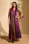 Buy_Whimsical By Shica x AZA_Multi Color Organza Satin Printed Stroke V Pintuck Dress _at_Aza_Fashions