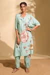 Buy_Whimsical By Shica x AZA_Blue Modal Satin Printed Flower Collar Kurta And Pant Set _at_Aza_Fashions