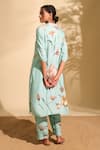 Whimsical By Shica x AZA_Blue Modal Satin Printed Flower Collar Kurta And Pant Set _Online_at_Aza_Fashions