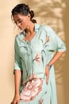 Shop_Whimsical By Shica x AZA_Blue Modal Satin Printed Flower Collar Kurta And Pant Set _at_Aza_Fashions