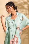 Buy_Whimsical By Shica x AZA_Blue Modal Satin Printed Flower Collar Kurta And Pant Set 