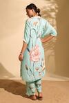 Whimsical By Shica x AZA_Blue Modal Satin Printed Flower Collar Kurta And Pant Set _Online