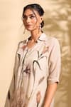 Shop_Whimsical By Shica x AZA_White Handloom Cotton Printed Big Flower Collar Kurta And Pant Set _at_Aza_Fashions