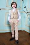 Shop_Hoity Moppet_Beige Imported Crepe Woven Stripe Star Waistcoat Pant Set _at_Aza_Fashions