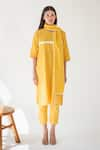 Buy_Merakus_Yellow Cotton Stripe Round Contrast Applique Kurta Pant Set  _at_Aza_Fashions