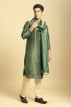 Buy_Masumi Mewawalla_Green Tissue Solid Kurta Set With Color Block Dupatta  _at_Aza_Fashions