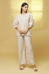 Kalakaari By Sagarika_White Cotton Embroidery Button-down Neck Floral Print Top And Pant Set _Online_at_Aza_Fashions