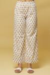 Shop_Kalakaari By Sagarika_White Cotton Embroidery Button-down Neck Floral Print Top And Pant Set _Online_at_Aza_Fashions