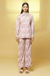 Kalakaari By Sagarika_Pink Cotton Lace Collared Floral Bloom Print Tunic With Pant _at_Aza_Fashions