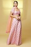 Shop_Kalakaari By Sagarika_Pink Cotton, Chiffon Tassels, Mirrors Square Chanderi Floral Print Lehenga Set _Online_at_Aza_Fashions
