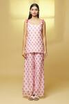 Kalakaari By Sagarika_Pink Chanderi, Organza Tassels, Mirrors Scoop Floral Print Kurta And Palazzo Set _at_Aza_Fashions