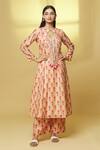 Buy_Kalakaari By Sagarika_Peach Chanderi Tassels, Mirrors Round Neck Blooming Flower Print Kurta With Pant _Online_at_Aza_Fashions