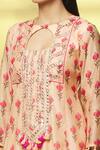 Shop_Kalakaari By Sagarika_Peach Chanderi Tassels, Mirrors Round Neck Blooming Flower Print Kurta With Pant _Online_at_Aza_Fashions