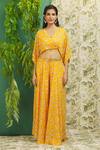 Alaya Advani_Yellow Georgette Abstract, Sequin V Neck Print Top And Palazzo Set_Online_at_Aza_Fashions